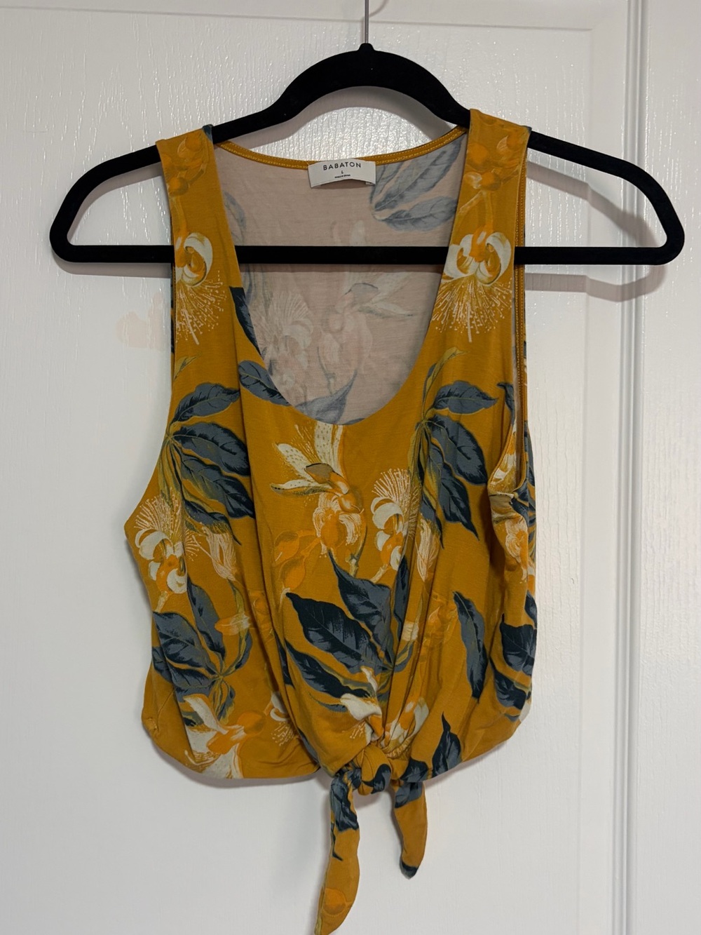 Babaton Mustard Floral Tie-Front Tank Top